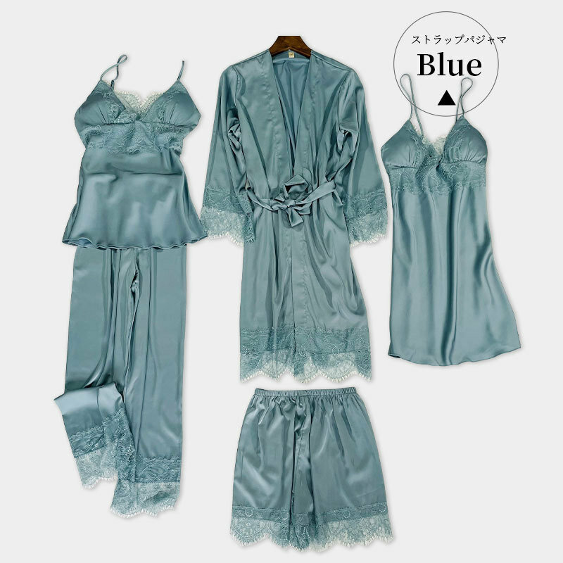 Пижамный комплект из пяти предметов для женщин, пикантная Пижама, подтяжки из ледяного шелка, шорты с нагрудными подушечками, корейский кружевной домашний