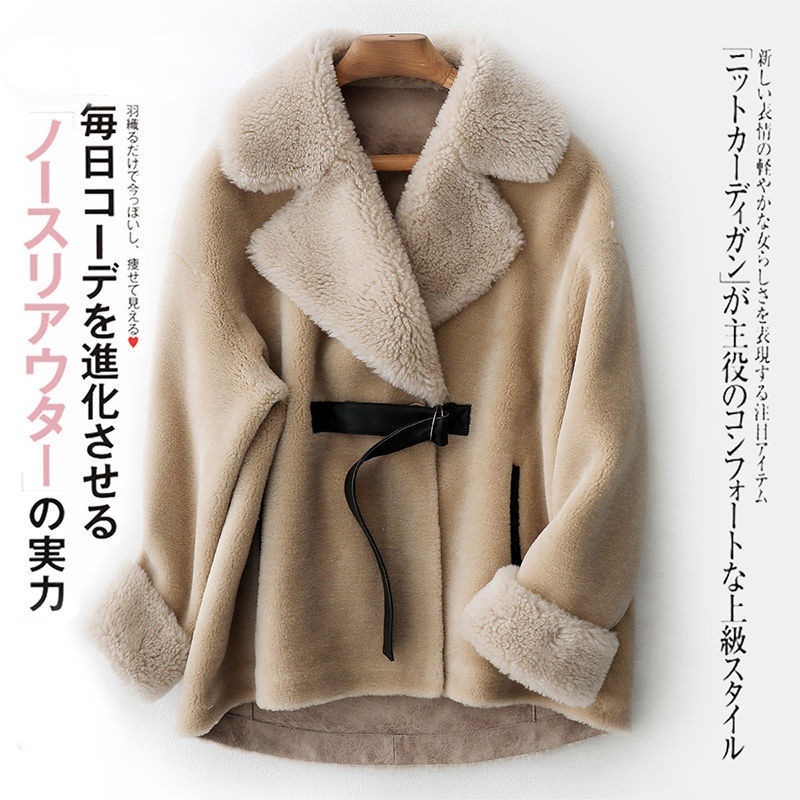 Зимнее женское пальто высокого качества, роскошная куртка из овечьей шерсти, свободный отложной воротник, Толстая теплая Женская куртка для стрижки овечьей шерсти Y884
