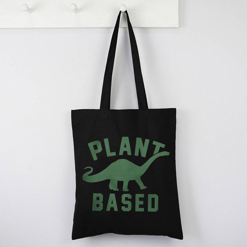 Plant Based Reusable Bag Gift for Vegan Custom Shopping Bags Veganism Canvas Tote Bag Dinosaur Herbivore Tote Bag