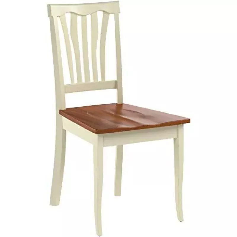 East West Furniture Avon dapur makan Slat belakang kursi kayu Solid, Set 2, Buttermilk & Cherry
