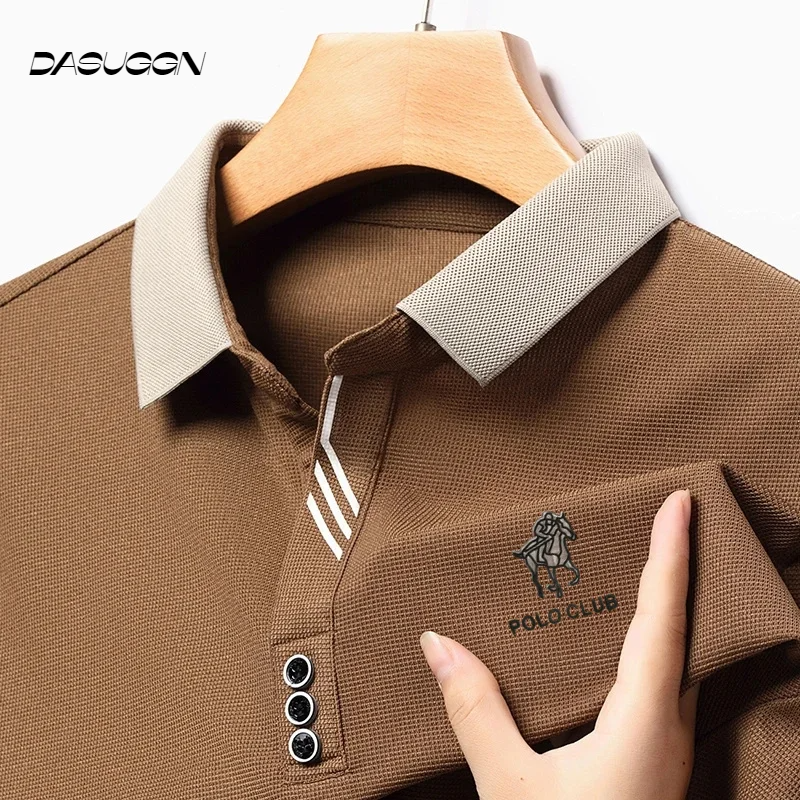 Polo informal de tela transpirable para hombre, camiseta de manga larga con solapa, de diseñador, a la moda, M-4XL, 2024