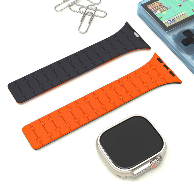 Pulseira de Silicone Magnética para Relógio Apple, Ultra Band, 49mm, 45mm, 41mm, 40mm, 44mm, 38mm, 42mm, iWatch Series 8, SE, 7, 6, 5, 4