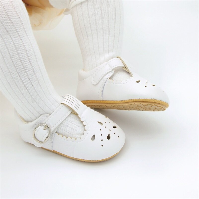 VISgogo-zapatos planos de piel sintética para niña, mocasines de Color sólido, suela suave ahuecada, antideslizantes, de princesa, para primeros pasos