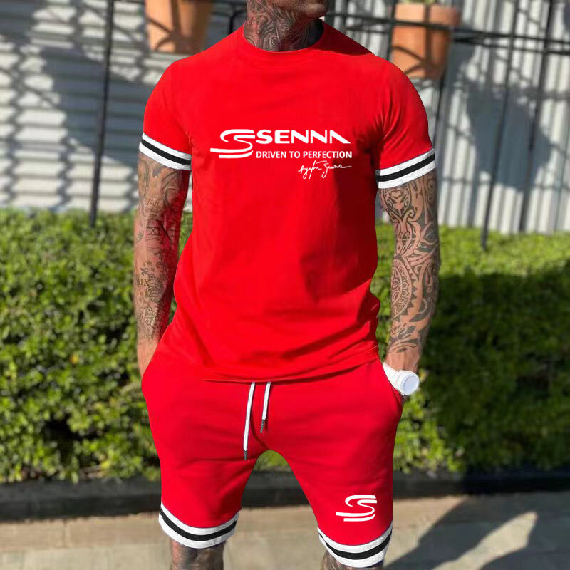 Senna Print Outdoor Running Badminton Suit masculino, camiseta confortável, shorts respiráveis, roupa esportiva de verão, 2 peças