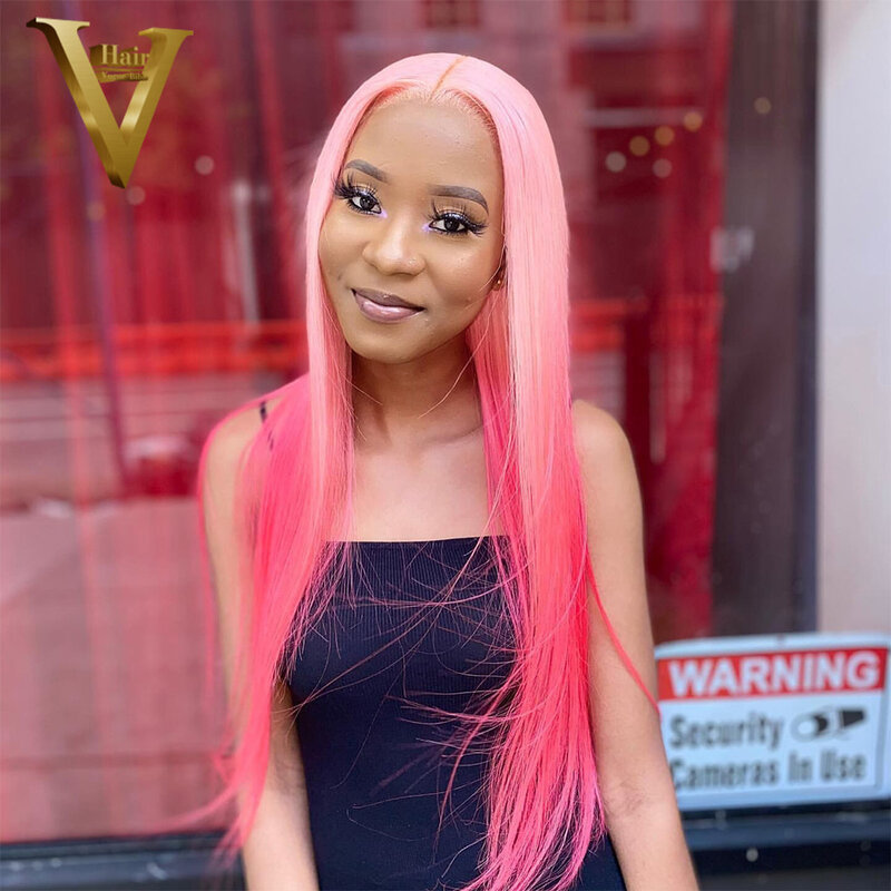 13X4 Highlight Hot Pink HD Transparent Lace Front Wig Preplucked Straight Wigs For Black Women Glueless Brazilian Human Hair Wig