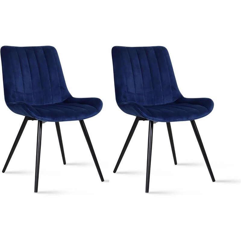 Ensemble de 2 chaises en croûte de cuir, pied en métal, en velours, bleu, pour salle à manger, salon, café, 73