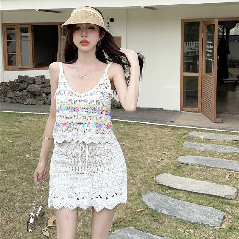 Bohemian Style Frauen Kleid setzt Urlaub aushöhlen ärmellose Sommer Harajuku atmungsaktive vorherrschende Vitalität amerikanischen Kordel zug