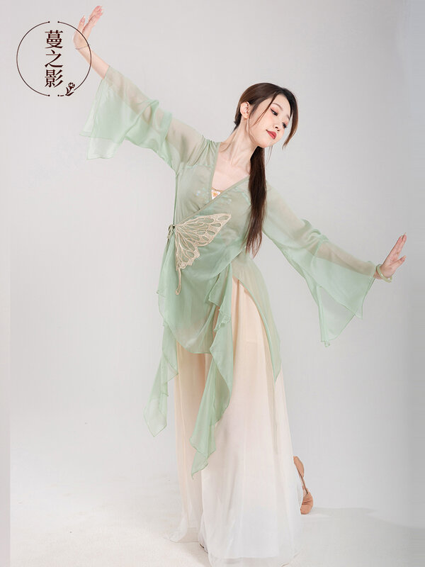 Clássico dança vestido exercício roupas étnica dança longo chiffon vestuário chinês clássico dança desempenho e mostrar roupas