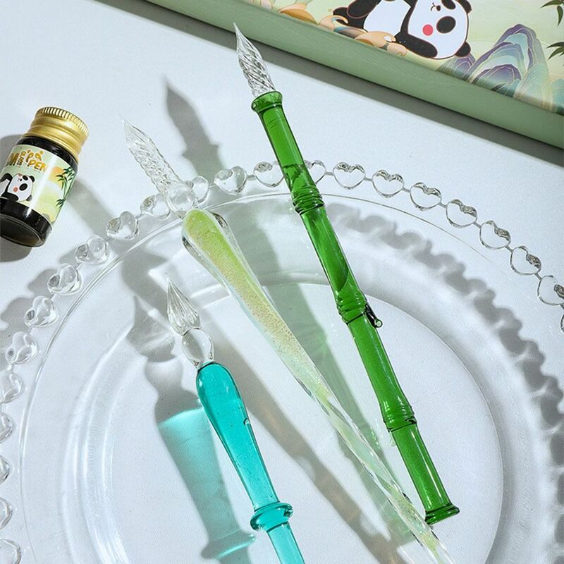 China-Chic Cute Panda Series Glass Dip Pen, Caneta De Escrita, Caixa De Presente, Estudante Dos Desenhos Animados, Cristal