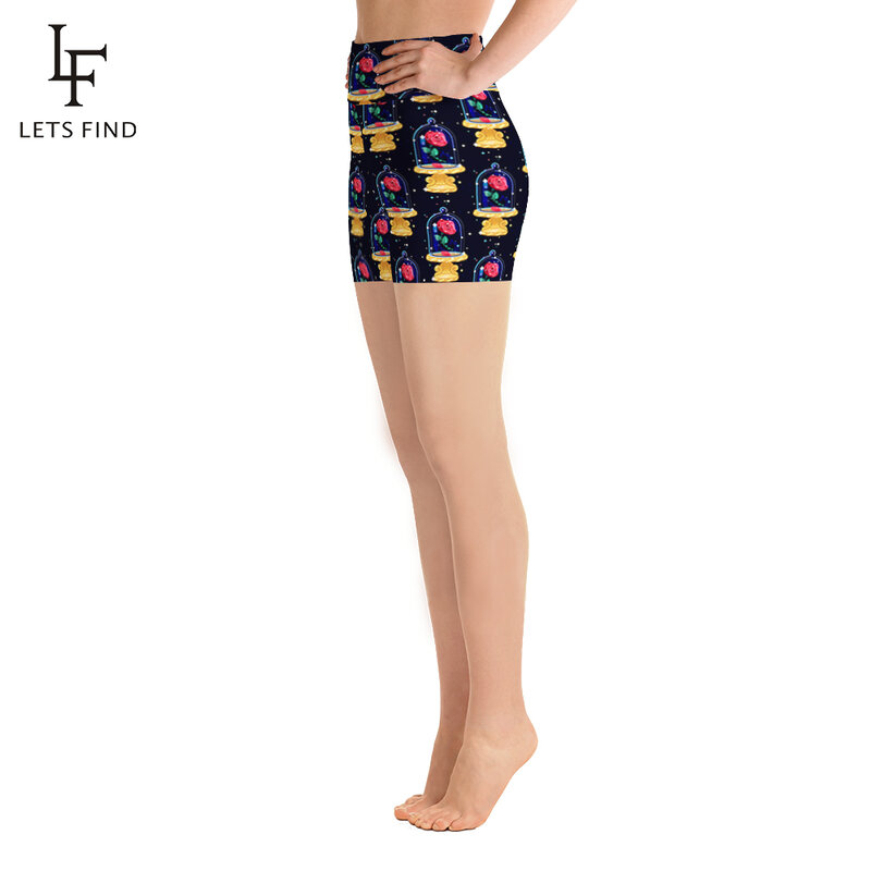LETSFIND – short élastique de haute qualité pour femme, legging de Fitness, imprimé Rose, taille haute, Sexy, été