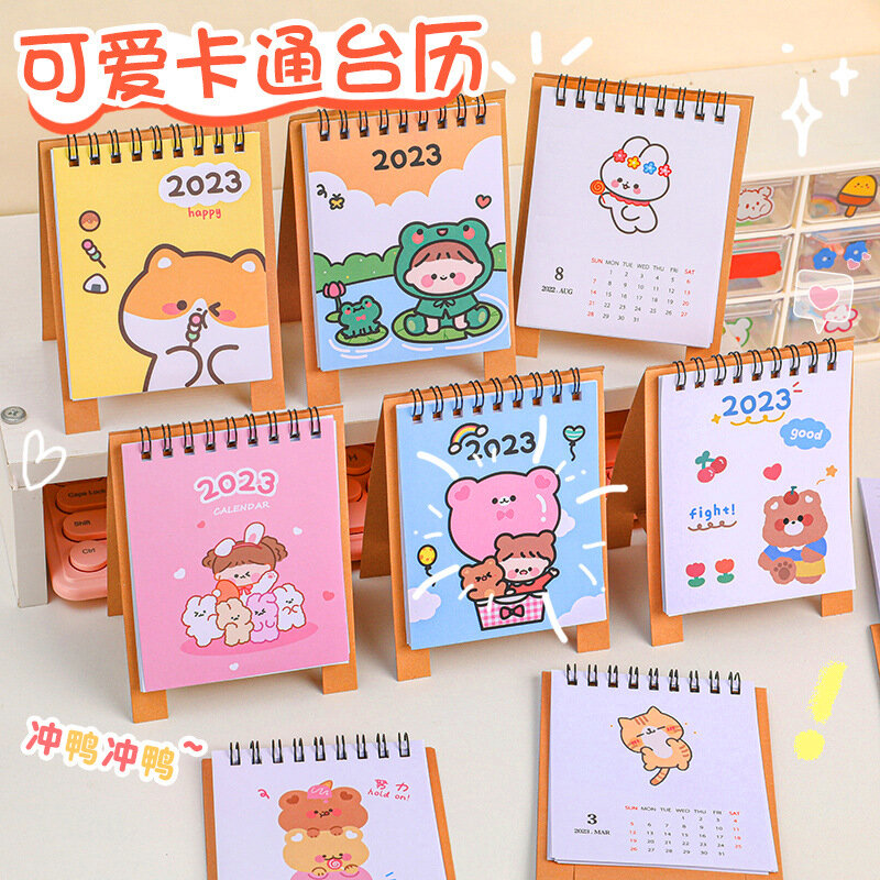 Mini Calendario de escritorio de gato lindo, suministros escolares de papelería de decoración, suministros de oficina Kawaii, 2022, 2023