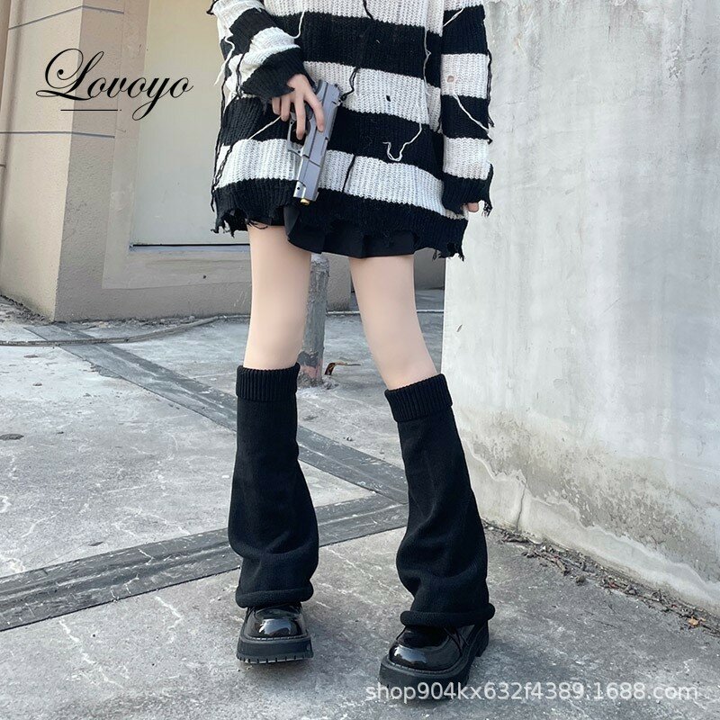 Harajuku Cute Flared Knitted Leg Warmers Japanese Long Student White Jk Spice Lolita Kawaii Leg Cover Fashion Girls Calf Gaiters
