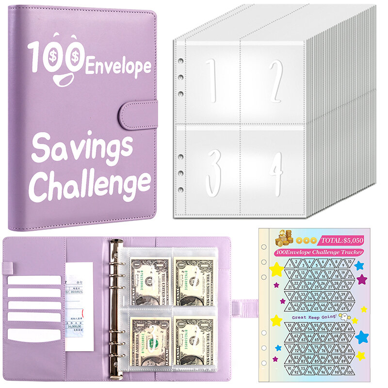 Desafío de Ahorro de 100 días, carpeta de desafío de ahorro de dinero, cuaderno, organizador de presupuesto de efectivo, almacenamiento de efectivo, libro de mano, 100