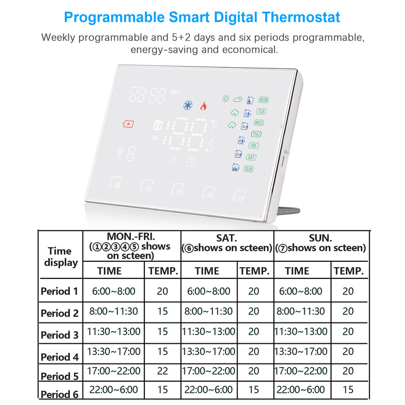 Wifi termostato inteligente digital programável caldeira a gás termostato de aquecimento elétrico led toque controle app controlador temperatura