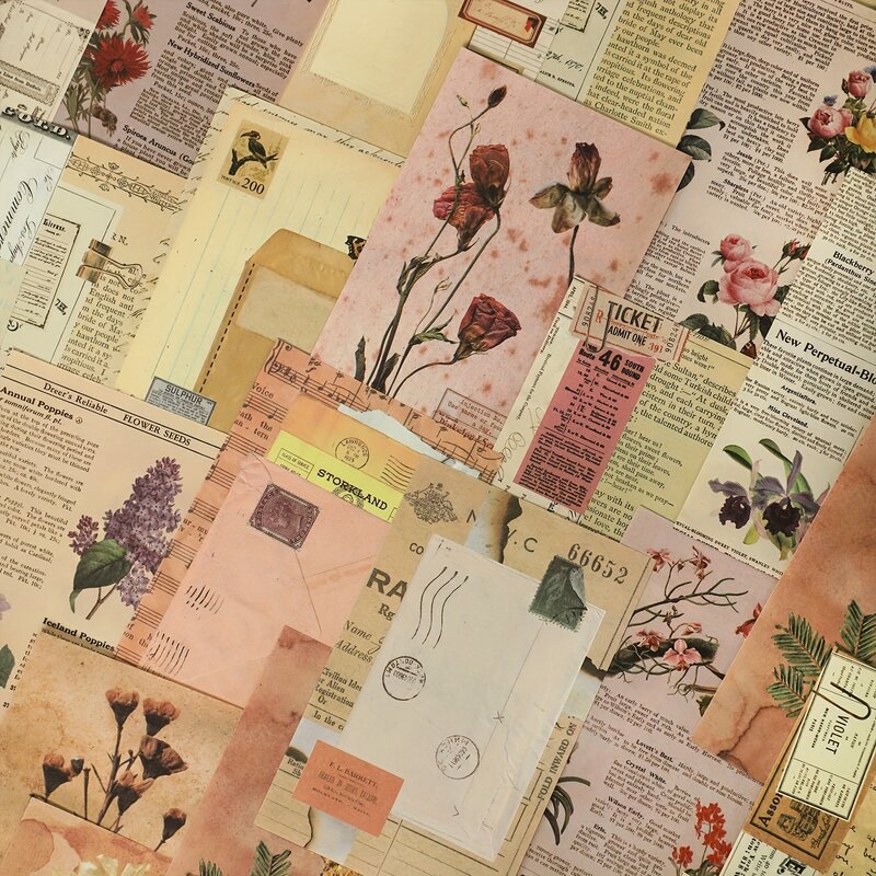 30 Sheets Retro Creative  Floral plants Material Paper for Scrapbooking DIY Decorative Collage Journaling