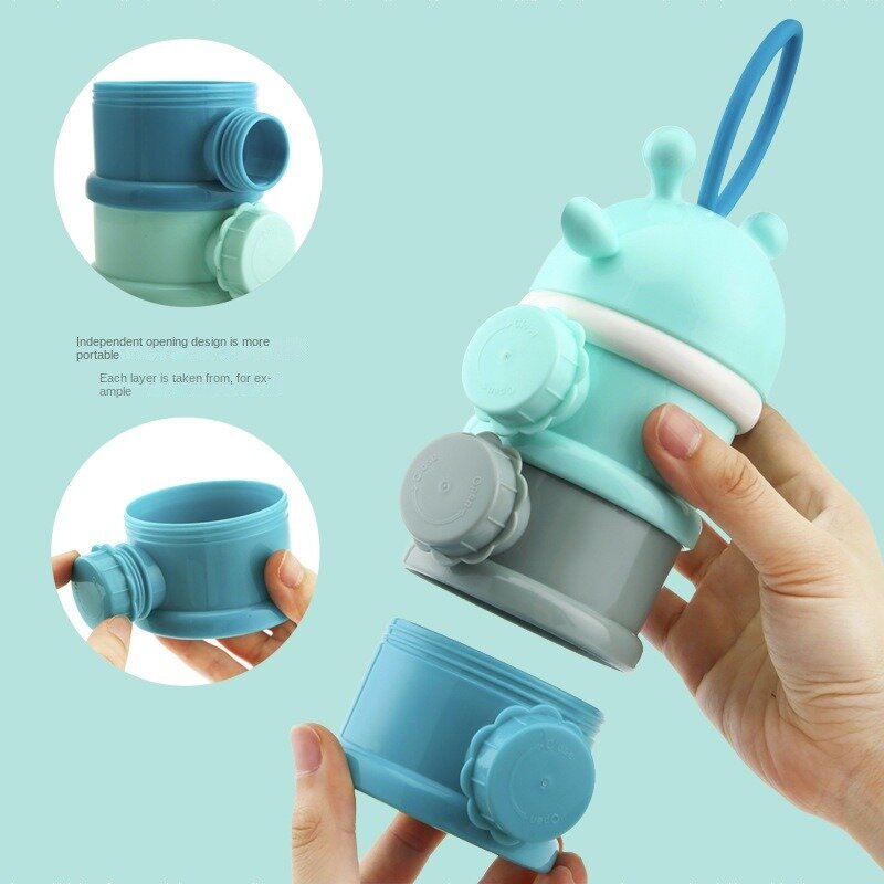 3Layer Cute Deer Portable Baby Food Storag  Multiple Openings Cereal Cartoon Infant Milk Powder Box Toddle Snack Container