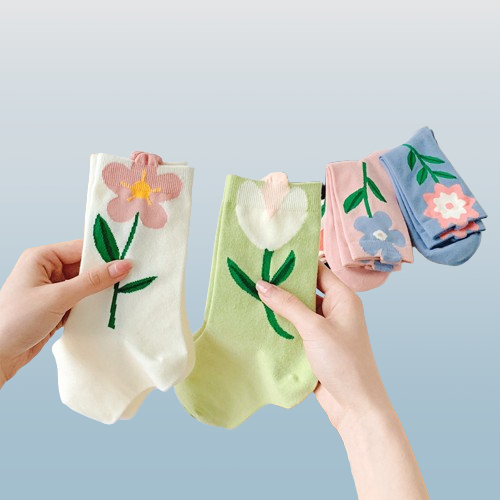 2024 neue hochwertige 5 Paar Tulpen blumen socken für Frauen Mid-Calf-Socken bequeme und atmungsaktive Mid-Calf-Socken
