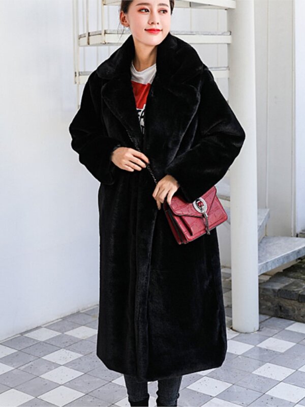 Женская зимняя меховая теплая верхняя одежда, модная свободная длинная куртка из искусственного меха кролика, Повседневная утепленная шуба из меха норки, пушистые куртки