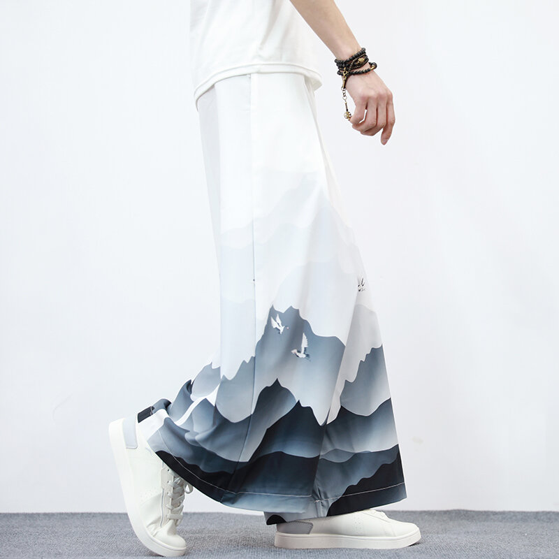 Pantalones holgados de pierna ancha para hombre, ropa con estampado avanzado de pintura china, talla grande 5XL