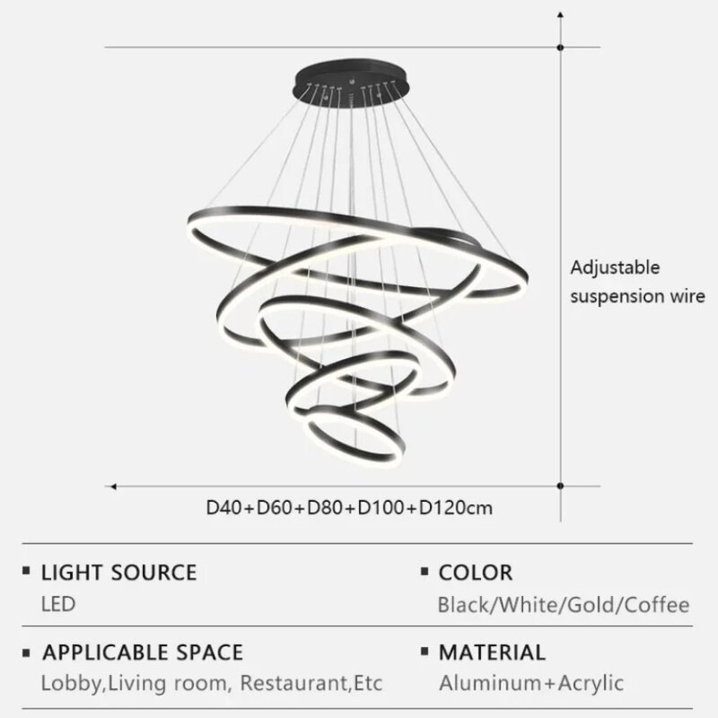 Circular LED Chandelier Modern Minimalist Dimmable Indoor Lighting Living Room and Exhibition Hall Decorative Lighting Fixtures