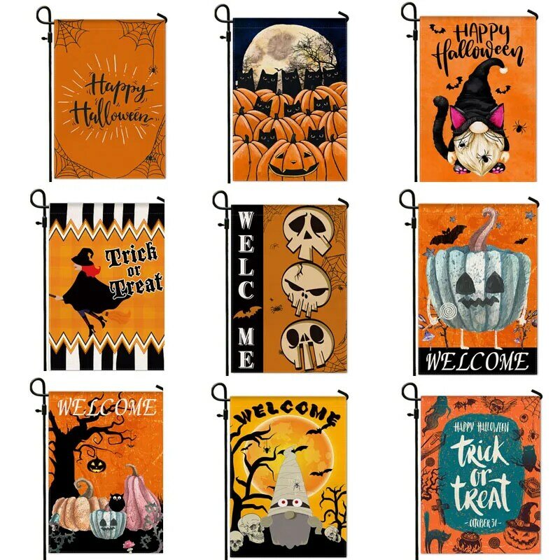 Tema de Halloween Hanging Banner, Linho, Abóbora, Carta, Crânio, Fantasmas, Quintal Decoration, Jardim, Tema, 30x45cm
