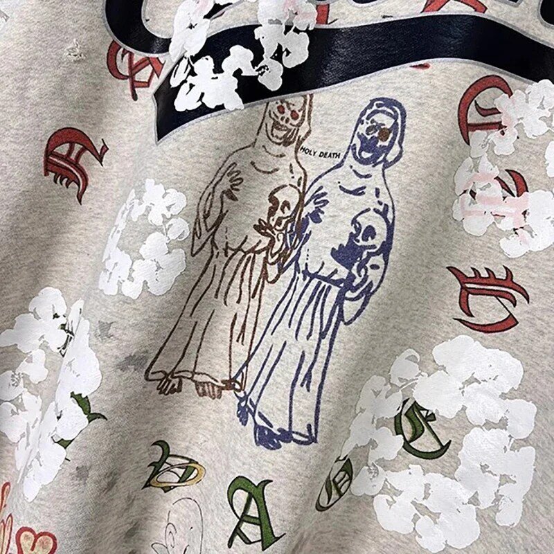 Hoodie Saint Michael lukisan tangan grafiti distressed mewah hoodie komik retro jalan tinggi