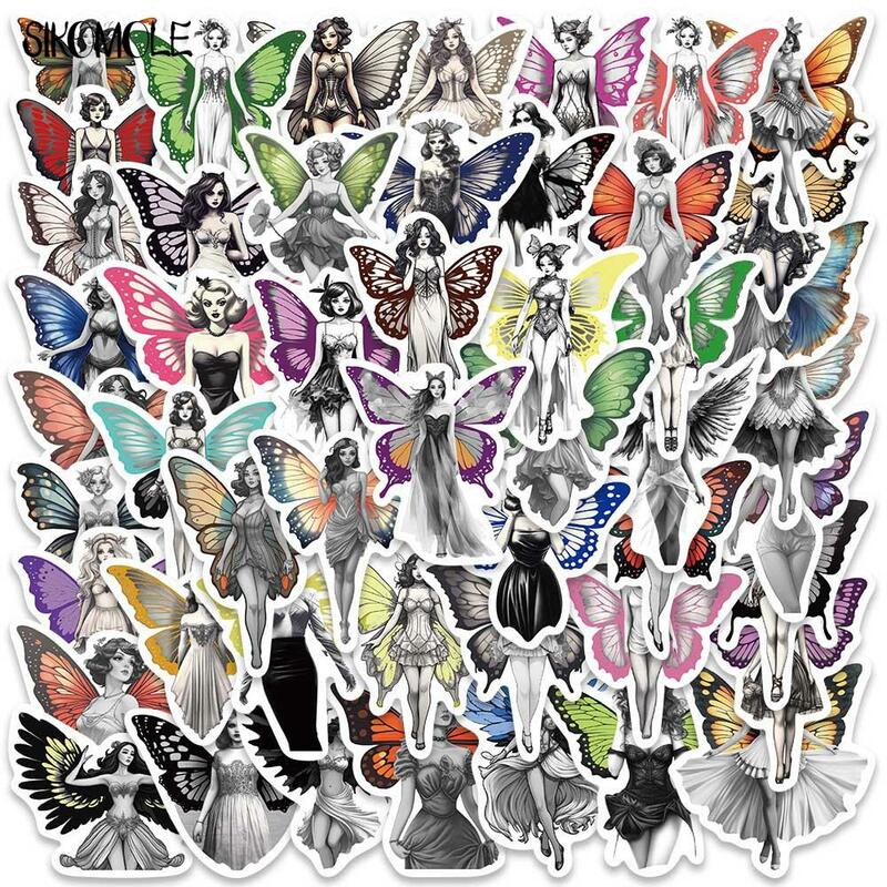 10/30/50PCS Colorful Butterfly Winged Girl Stickers Kawaii DIY Travel Luggage Guitar Fridge Laptop Graffiti Sticker Kids Decals
