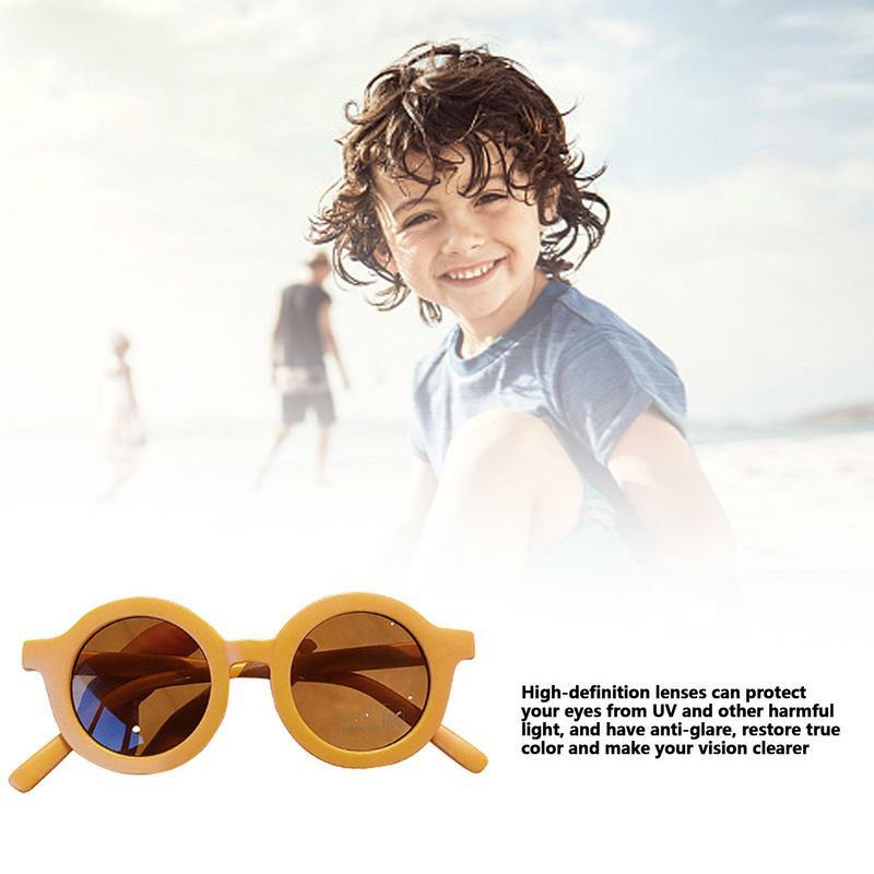 แว่นกันแดดทรงกลมป้องกันรังสียูวีสำหรับเด็กแว่นตาทรงกลมกรอบหนาแบบบูรณาการเลนส์ความละเอียดสูง