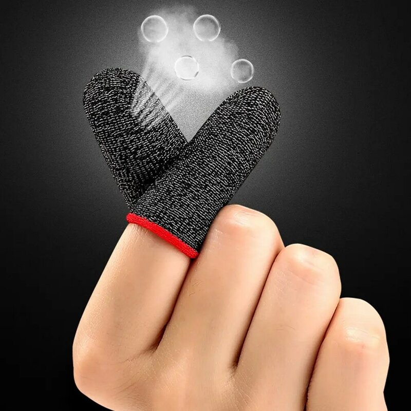 Sarung tangan Game isi 2 buah, sarung tangan pengendali Game tahan keringat ujung jari adem untuk Game ponsel layar sentuh penutup jari