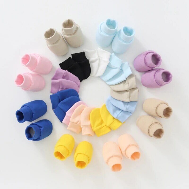 Anti-Kratz-Handschuhe, Fußbedeckungen, Gesicht zum Schutz, weiche Baumwolle, Hände, Füße, Knöchelsocken für Babys im Alter von