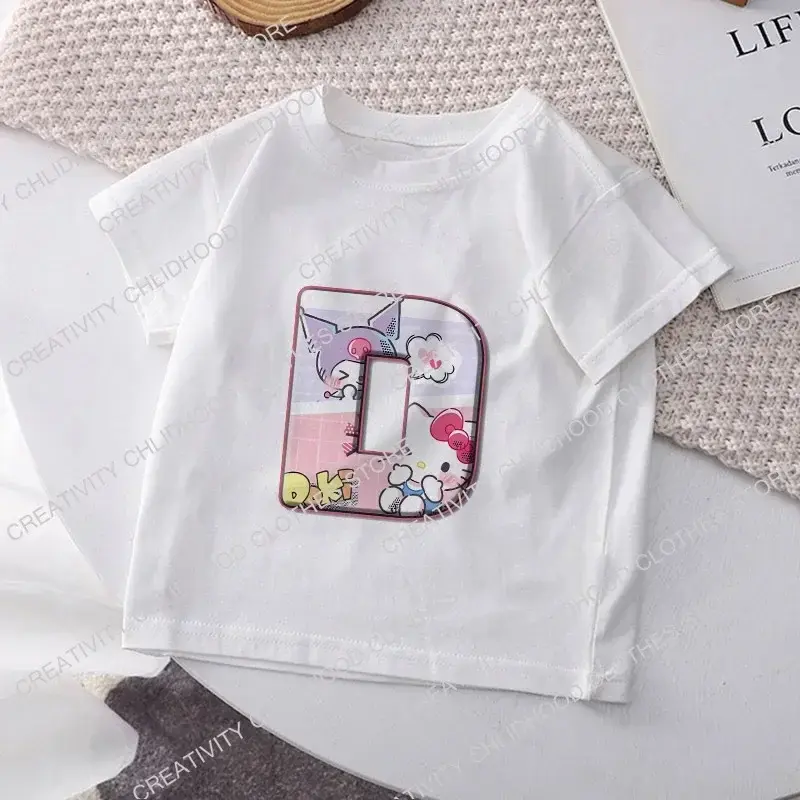 New Children T-shirt Letter A B C D Kuromis Melodys Kawaii Kid Tee Shirts Cartoons Anime for Girl Boy Clothes Casual Fashion Top