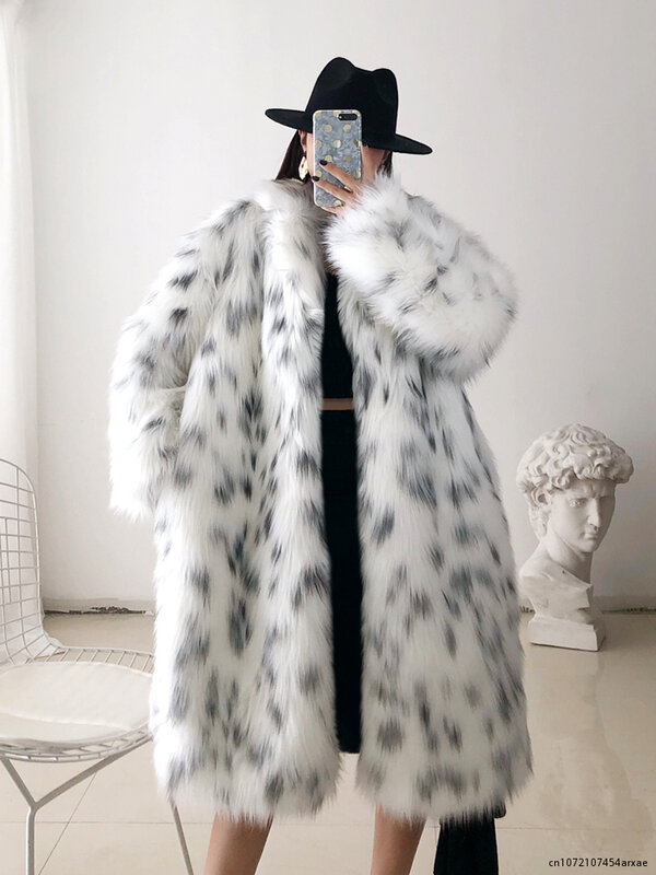 Abrigo de piel de zorro de alta gama para mujer, a la moda Chaqueta larga de piel sintética, ropa de invierno, 2023