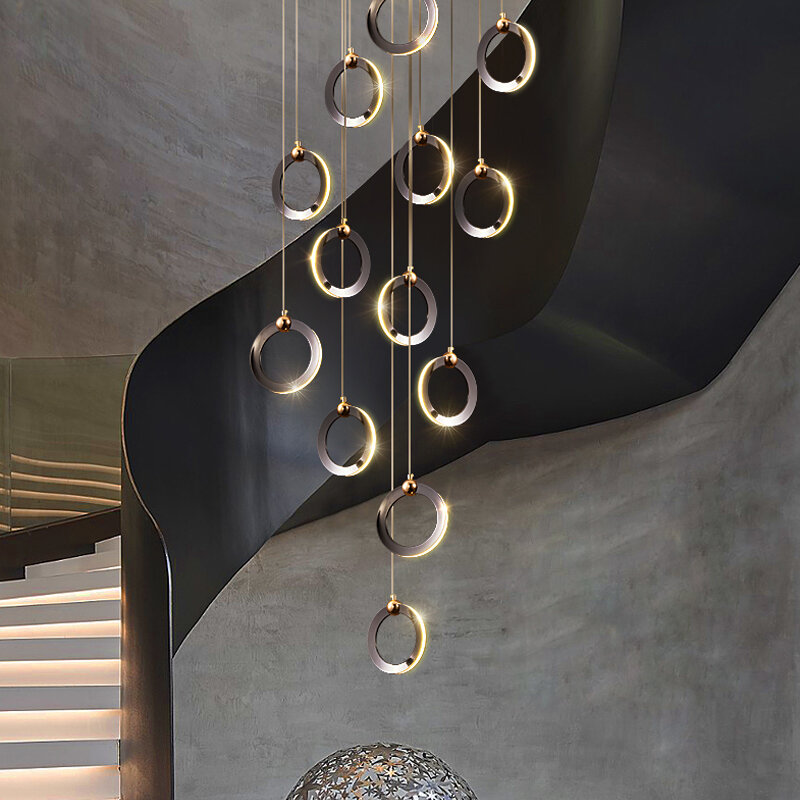 Современная Люстра для лестницы, простой светильник для гостиной, столовой, кухни, дуплексный длинный светильник для виллы в скандинавском стиле, роскошный люстра в стиле лофт