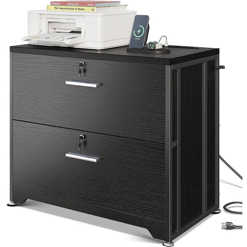 AODK File Cabinet with Charging Station Filing Cabinet for Home Office, Large File Cabinets with Lock, Office Storage Cabinet