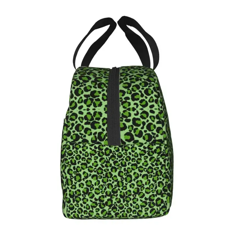Green Leopard Cheetah Skin Printed Insulated Lunch Bag for Camping Travel Animal Portable Thermal Cooler Bento Box Women Kids