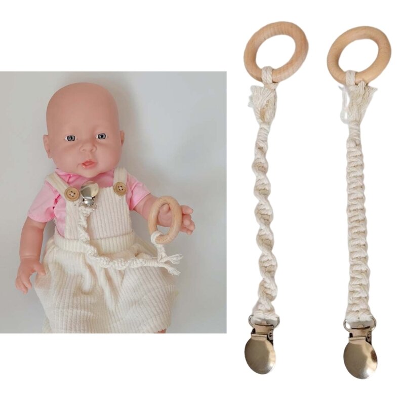 Clip de chupete para niños y niñas, soporte de algodón trenzado hecho a mano con Clip para Baby Shower, cumpleaños y Navidad