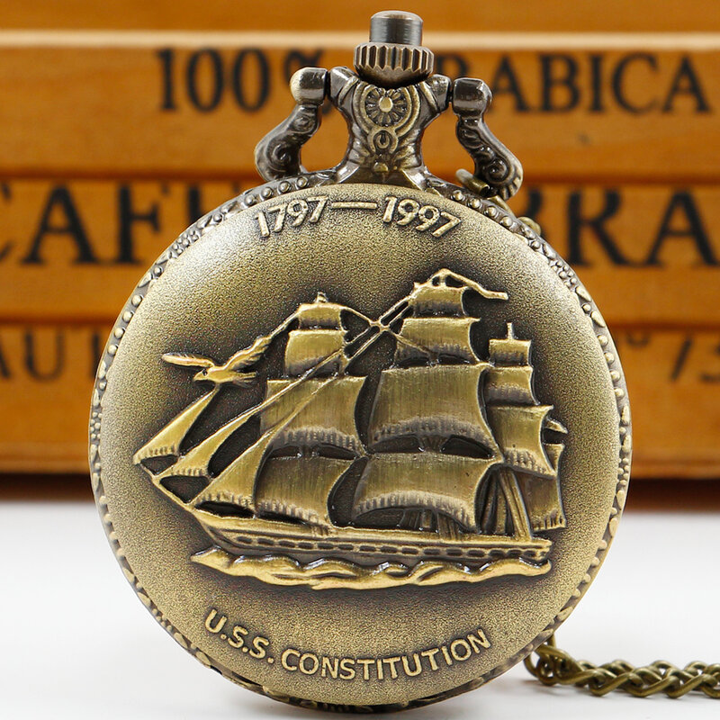 Винтажные кварцевые карманные часы с бронзовым парусником, кораблем, цепочка на свитер, ожерелье, часы, мужские и женские подарки, Reloj Montre