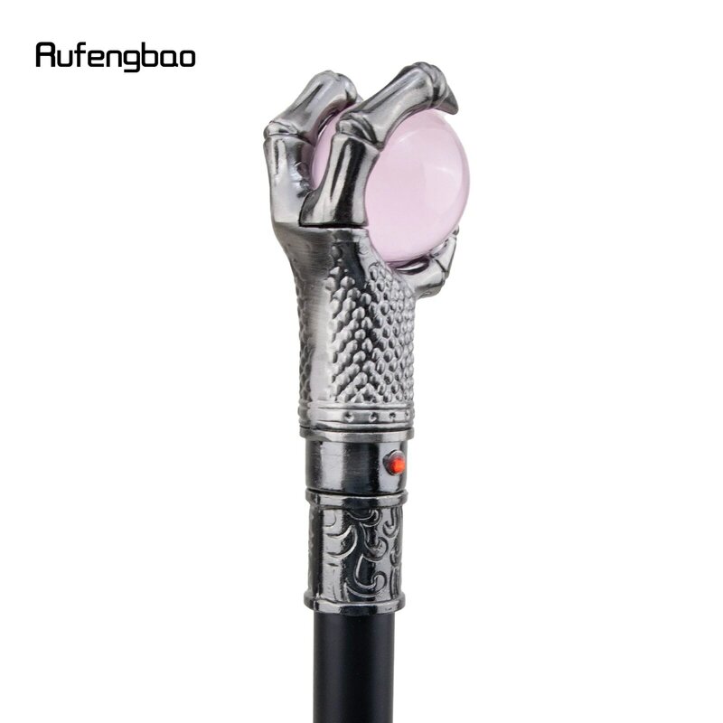 Silver Dragon Claw Grasp Pink Glass Ball Walking Cane Fashion Decorative Walking Stick Gentleman Elegant Cosplay  Crosier 93cm