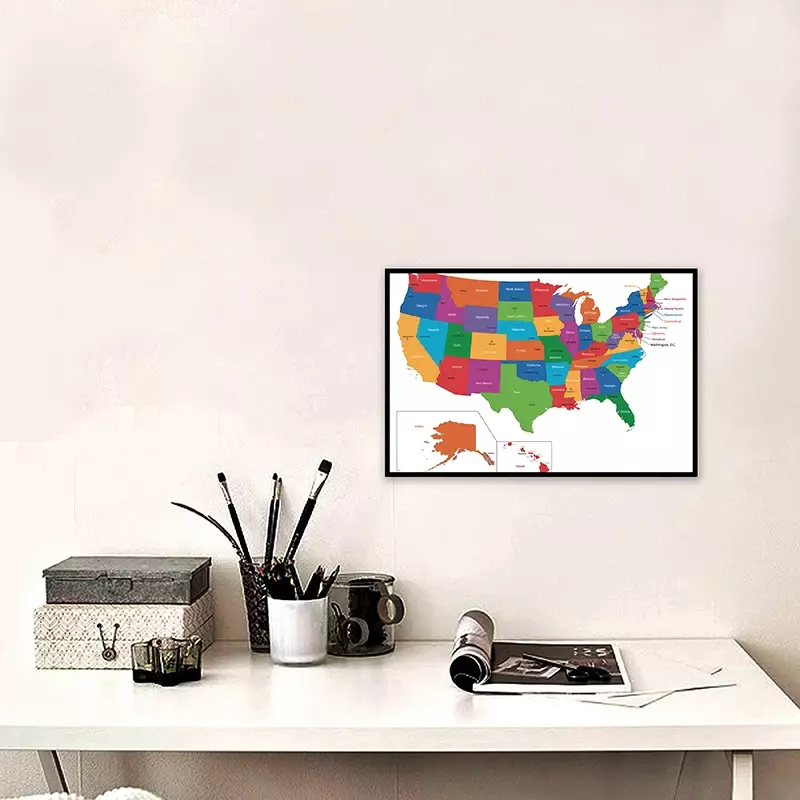 59*42cm The United State Map In English Non-woven Canvas Painting Wall Art Poster and Prints Room Home Decor Office Supplies