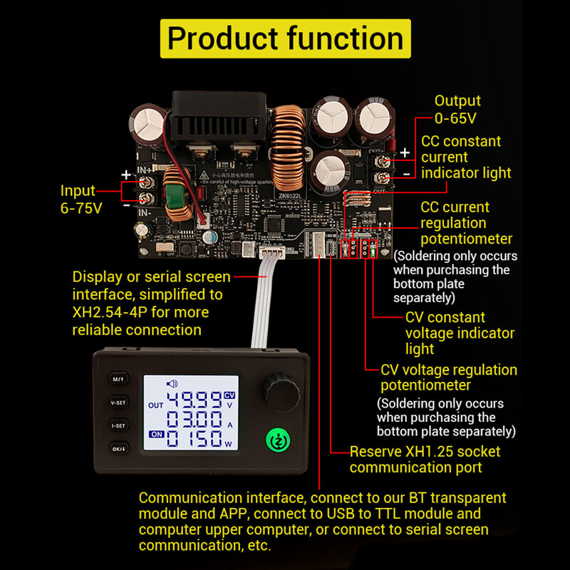 Regulador de tensão ajustável, módulo atual, tensão constante, corrente constante, abaixador, Buck DC, 22A, 1400W