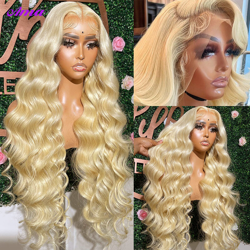 Glueless Body Wave Lace Front Wig, HD Lace Frontal Peruca, Longo Grosso Cabelo Humano Loiro, 180 Densidade, 30 in, 32 in, 34 in, 613