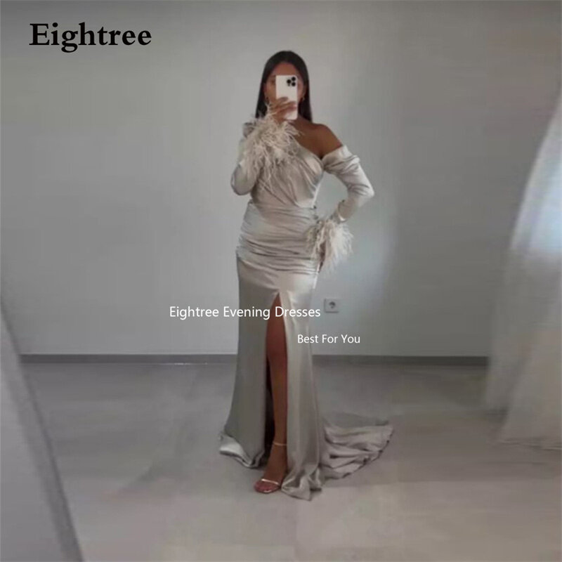 Eighree-vestidos De graduación De manga larga con plumas, traje De noche De sirena con abertura alta, ocasión Formal, personalizable, 2024