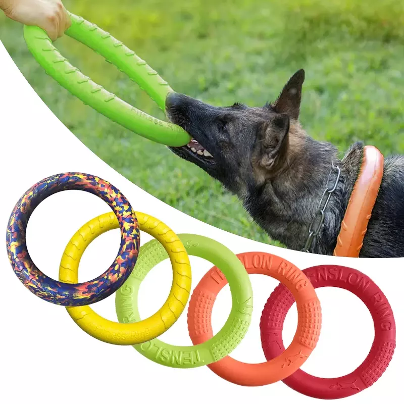 Zabawki dla psów zwierzęta latające dyski EVA szkolenia psów pierścień ściągacz odporne zabawki dla psów pływające Puppy Bite zabawka okrąg interaktywny