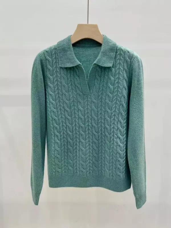 Женский вязаный кашемировый свитер, универсальный пуловер с отложным воротником, Осень-Зима 100%
