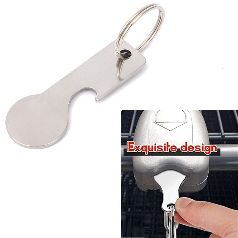 1Pcs Shopping Trolley Tokens Key Rings Stainless Steel Key Rings Portable Trolley Removers