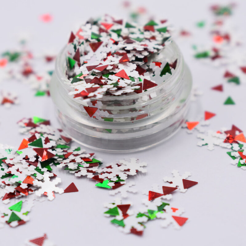Purpurina de copos de nieve de Navidad para decoración de uñas, mezcla de lentejuelas de colores, copos de forma hexagonal, decoraciones de manicura, 10g por bolsa