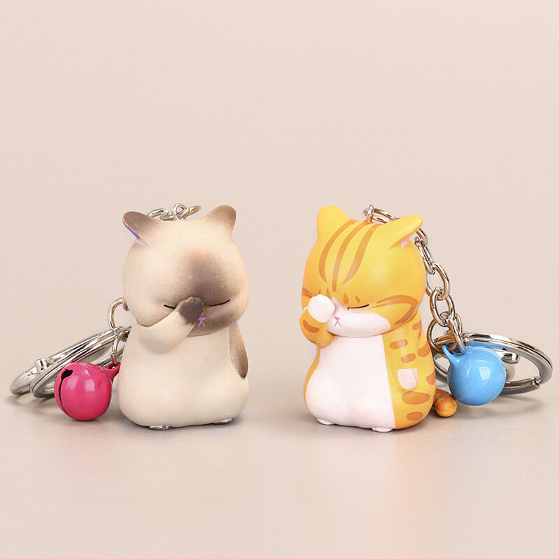 1PC Lovely Cute Shy Cat Keychains Chubby Kitten Keyring Trinket Bag Ornament Keys Ornament Luggage Pendants Pendant Accessories