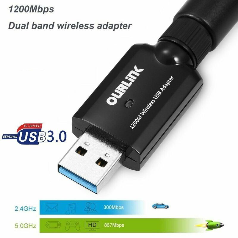 Adaptor wifi USB 802.11ac, antena Dual Band pendapatan tinggi 802.11ac 1200Mbps USB3.0 AC1200 USA
