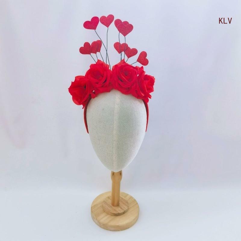 Damska opaska brokatowym sercem kształcie kwiatu Opaska walentynkowa dla pań robiących zdjęcia 6XDA