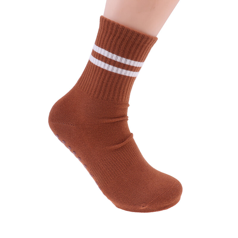 Хлопковые дышащие носки до середины икры для йоги, однотонные полосатые нескользящие спортивные носки, носки для пилатеса, танцев, фитнеса, тренировочные носки